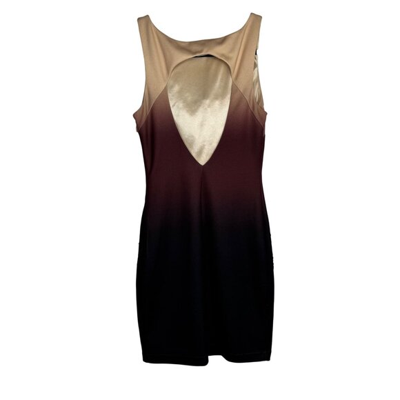 Bebe XXS Bodycon Brown Ombré Dress Geometric Silver Sequence Pattern Back CutOut - Picture 6 of 13